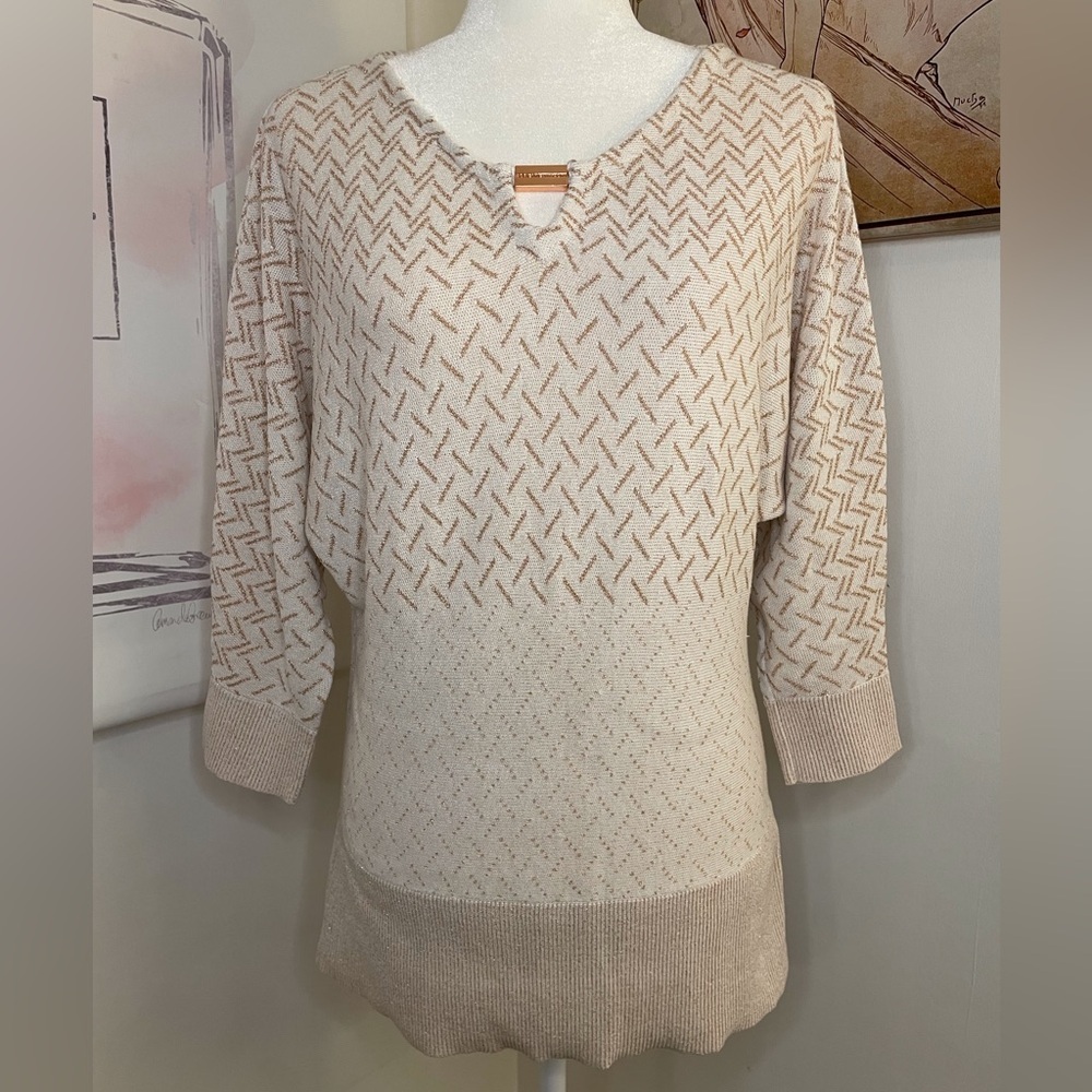 Adrienne Vittadini Sweater 3/4 Sleeves Rose Gold & White Size L